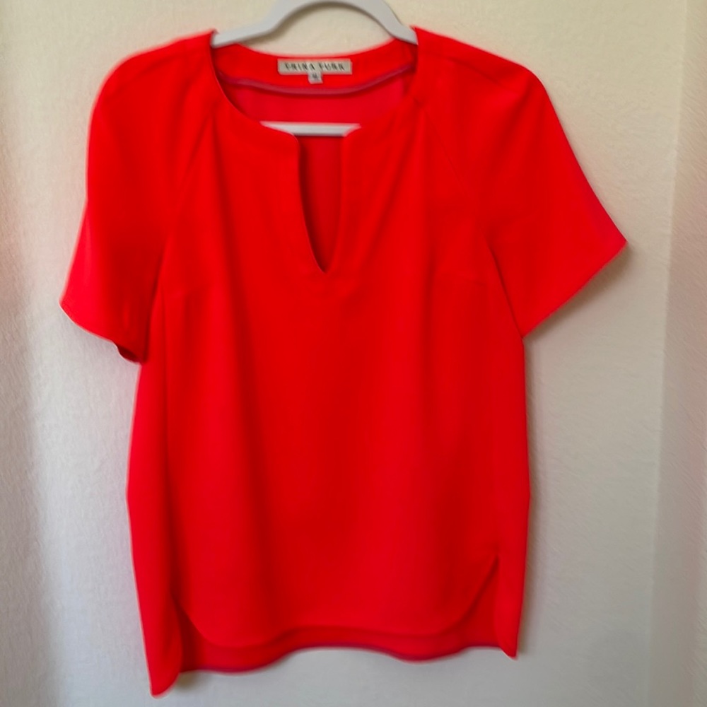 Bright Coral Trina Turk Short Sleeved Top Size S.